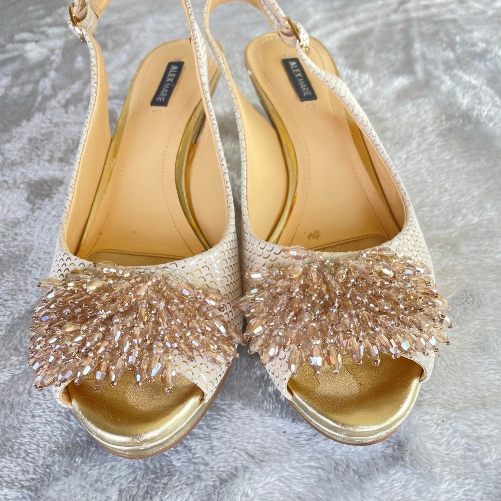 Womens Kitten Heels Sz 8 Rhinestone Fairy Regency Sling Back Retro Glam Party - Picture 4 of 11